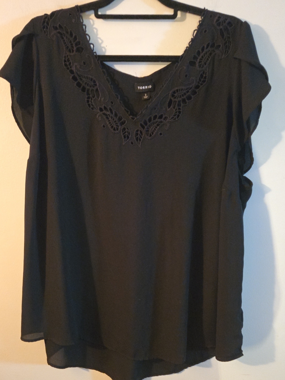 torrid Black V-Neck Blouse with Lace Insets